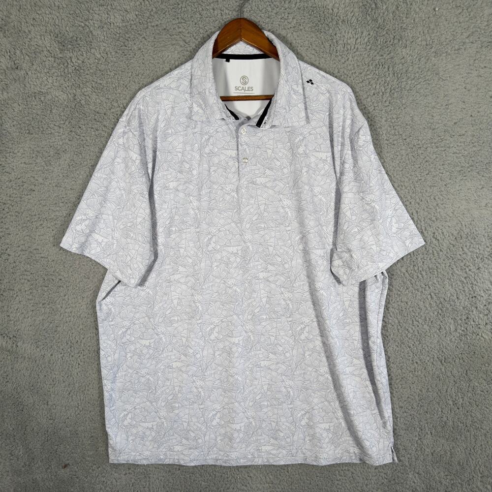 Scales Polo Shirt 2XL Grey Performance Golf Fish All Over Print Geometric